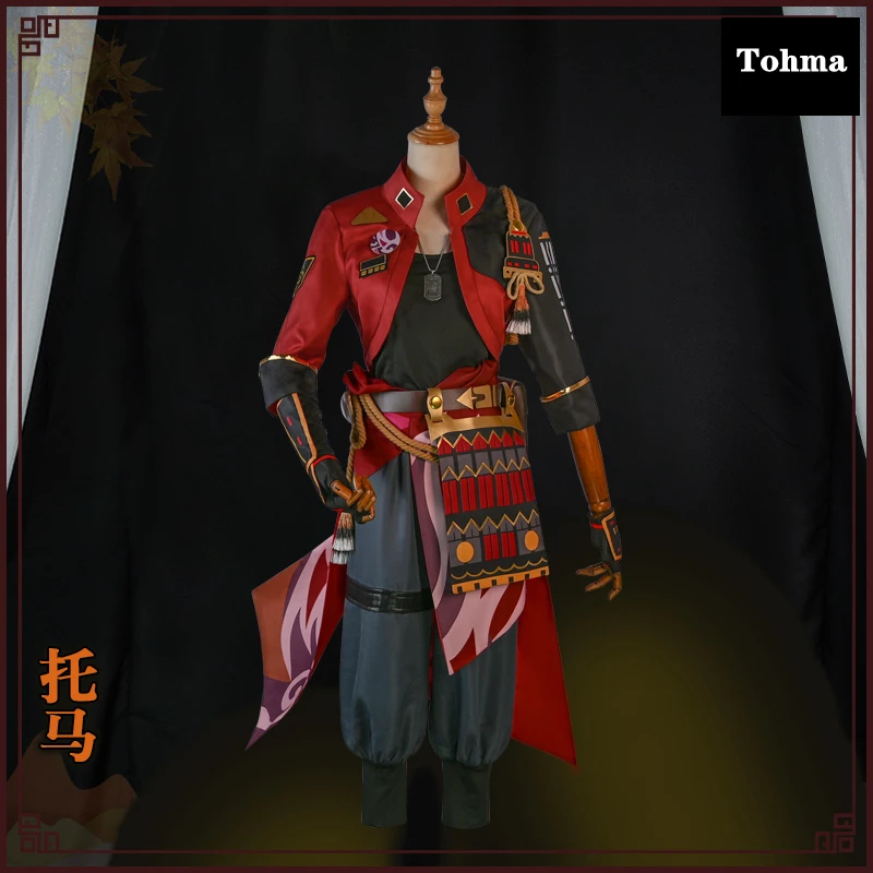 

Fire Element God's Eye Game Genshin Impact Tohma Cosplay Costumes Halloween Jacket Vest Pants Gloves Belt Anime Accessories Set