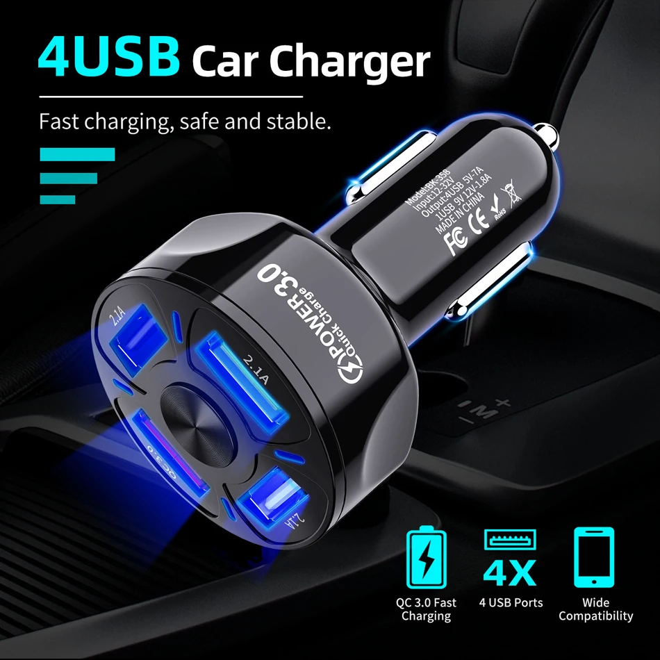 lovebay 4 ports car usb charger quick charge 3 0 4 0 universal fast charging cigarette lighter adapter for iphone samsung huawei free global shipping