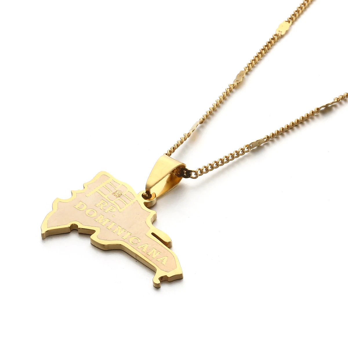 Ожерелье из нержавеющей стали с подвеской в виде карты Доминики, флага Доминики, золота, Шейная цепочка, ювелирный подарок