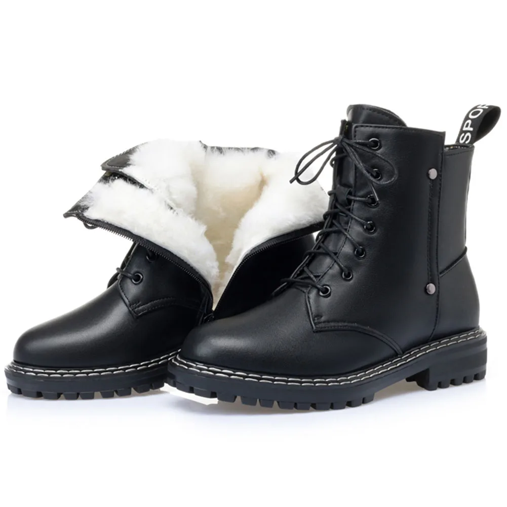

2020 Large Sizes 43 Leisure Winter Warm Fur Wool Plush Snow Boots Genuine Leather Motorcycles Boots Shoes Women