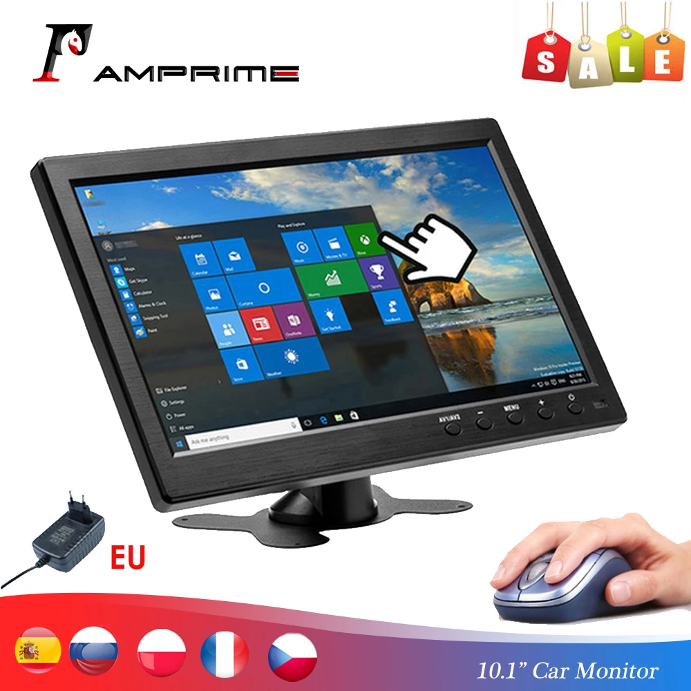 AMPrime 10," автомобильный монитор 1024*600 TFT lcd HD экран монитор 12 В для автомобиля заднего вида резервная камера VGA/BNC/AV Компьютерный дисплей
