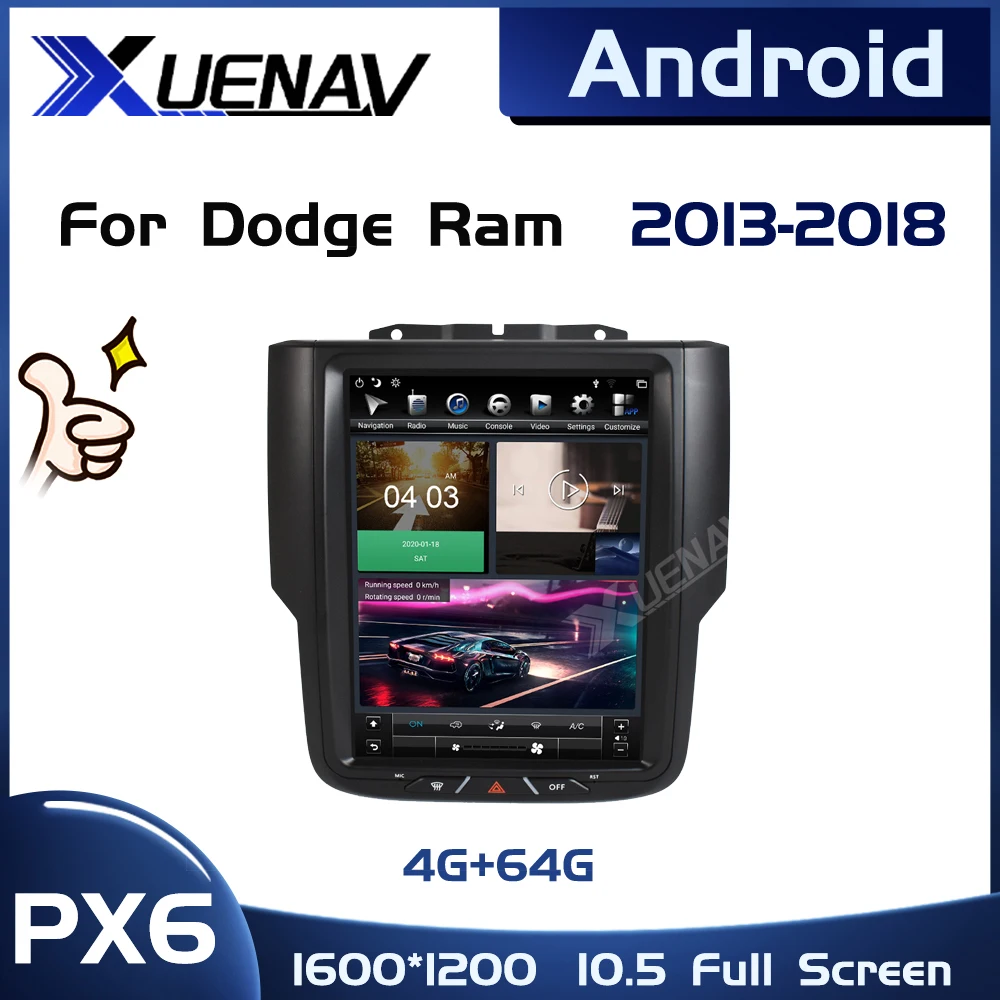 

Система PX6, 10,5 дюймов, полноэкранное автомобильное радио для Dodge RAM 2013, 2014, 2015, 2016, 2017, 2018, GPS-навигация, Android, вертикальный экран