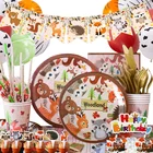 Тарелки для вечерние с изображением лесных животных, салфетки, чашка, коробка для попкорна, лиса, Сова, енот, посуда для вечеринки, товары для детского дня рождения