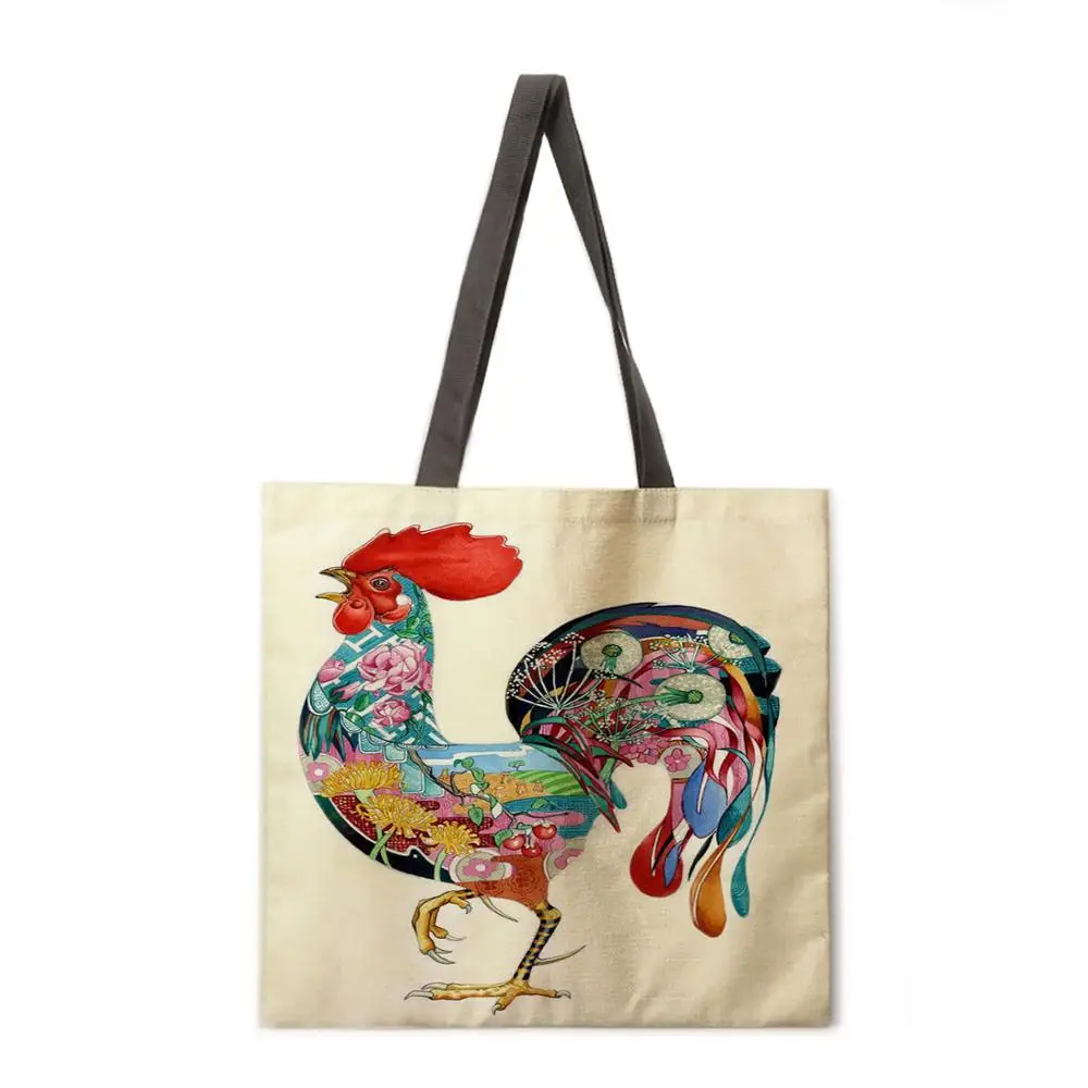 

Outdoor beach bag animal Ukiyo-e linen tote bag female leisure portable lady shoulder bag foldable shopping bag