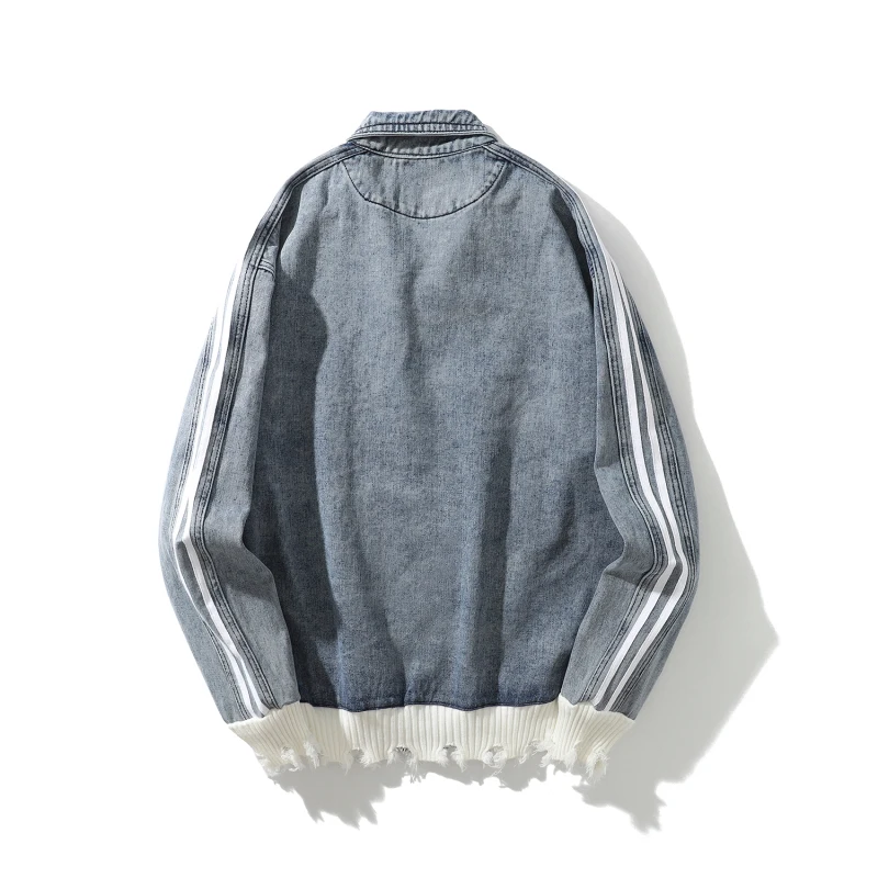 Мужские джинсовые куртки в стиле хип хоп потертые полоску уличная одежда ретро