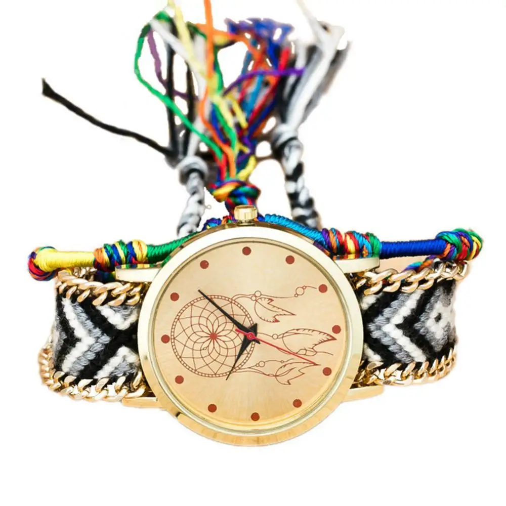 

Женские часы, модные часы в этническом стиле, Многоцветный Плетеный браслет, часы, украшение, подарок