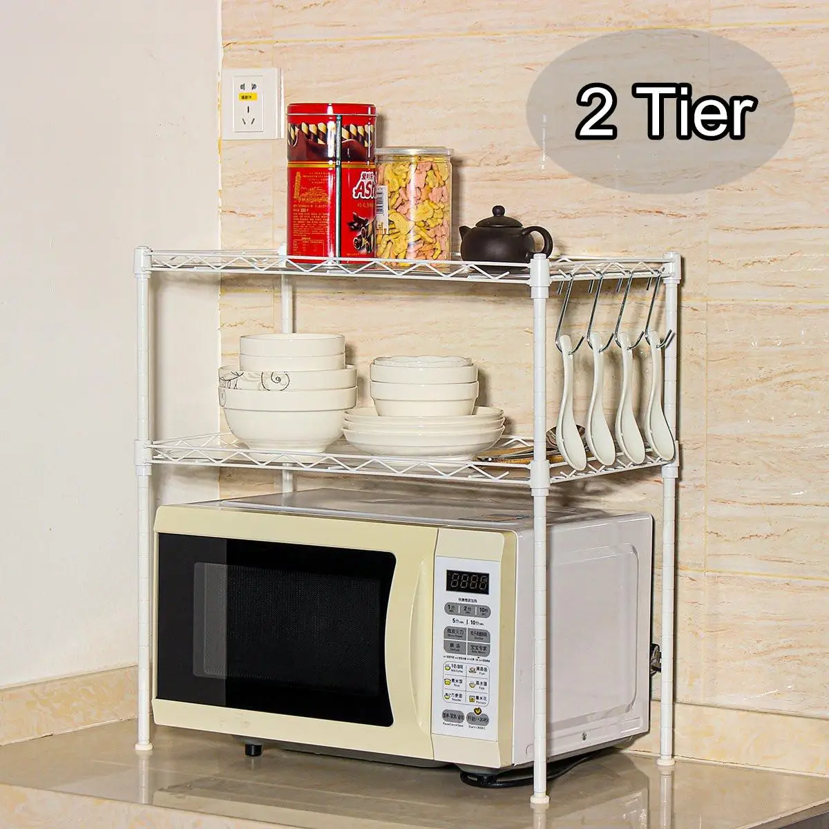 

2 Tier Microwave Shelf Rack Steel Kitchen Shelf Spice Organizer Kitchen Storage Rack Bathroom Organizer Shelf Book Shoes Shelve