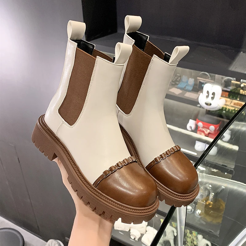 

Женские ботинки мартинсы 2021, модные полусапожки, Женская Повседневная Уличная обувь с круглым носком для женщин, Осенняя обувь без застежки