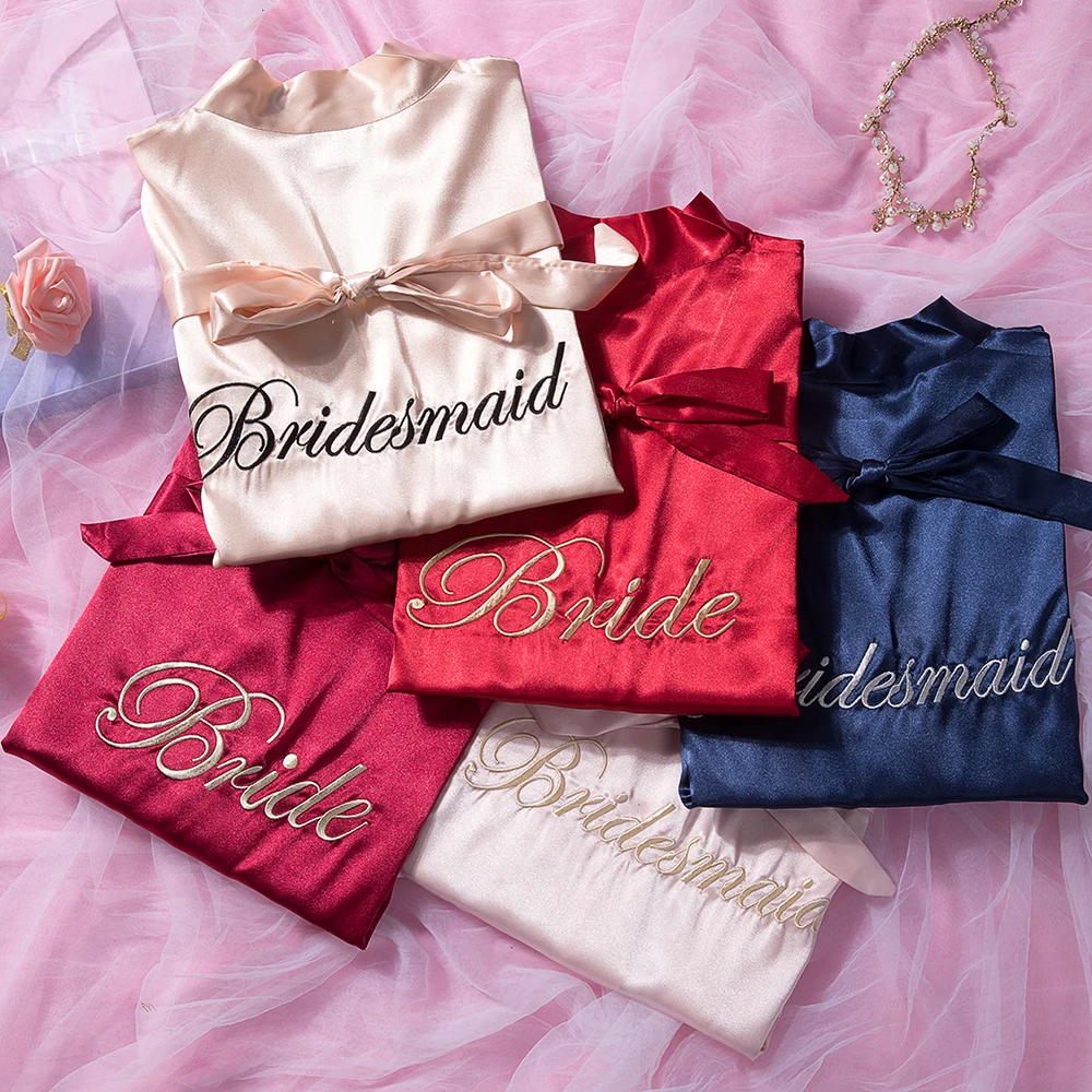 Ночная сорочка Женская атласная с вышивкой пикантный халат-кимоно свадебная