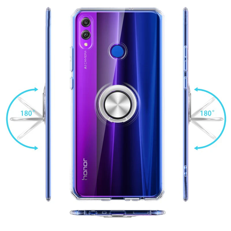 Чехол для телефона s для huawei honor 8X, чехол, Прозрачная мягкая силиконовая защита из ТПУ, магнитное кольцо, задняя крышка для honor 8X, чехол
