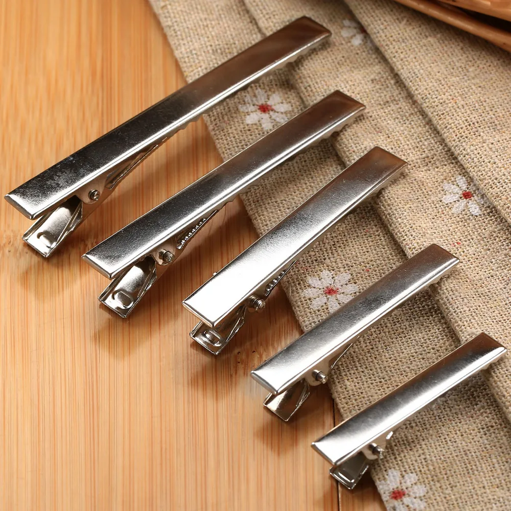 Зажимы для волос крокодил с одним зубцом серебристые плоские металлические