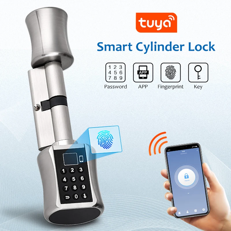 

Bluetooth Tuya APP Biometric Fingerprint Cylinder Lock Electronic Smart Door Lock Digital Keypad Code Keyless Lock Home/Apartme