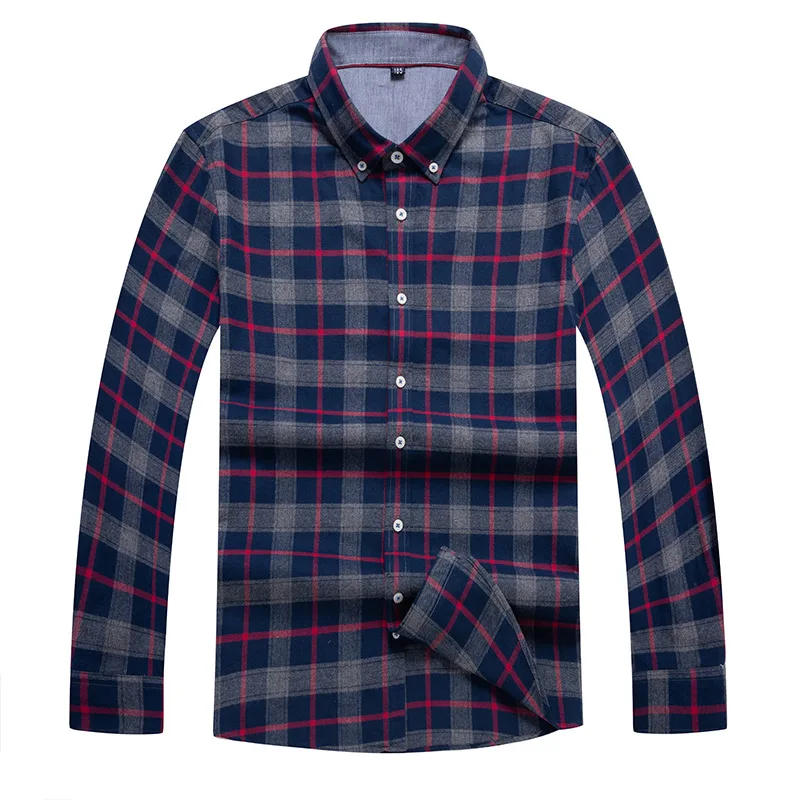 

Men's spring and autumn new Plaid Shirt fashionable fat plus oversize loose casual cotton shirt men's base shirt