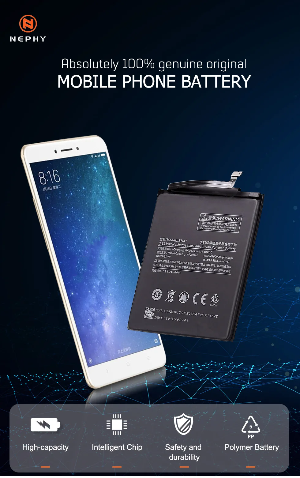Nephy происхождения телефон Батарея для Xiaomi Redmi Note 4 4X3 Pro 3S 3X 4X mi 5 BN41 BN43 BM22 BM46 BM47 аккумулятор Инструменты для ремонта