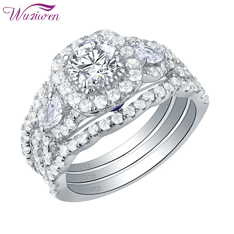 Wuziwen 3 Pcs Wedding Rings For Women Genuine 925 Sterling Silver Engagement Ring Set 2.7Ct AAAAA Zircon Luxury Bridal Jewelry | Украшения