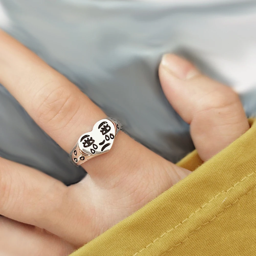 Korean Fashion Crying Heart Ring For Women Girls Trendy Vintage Open Adjustable Special Resizable Jewelry | Украшения и