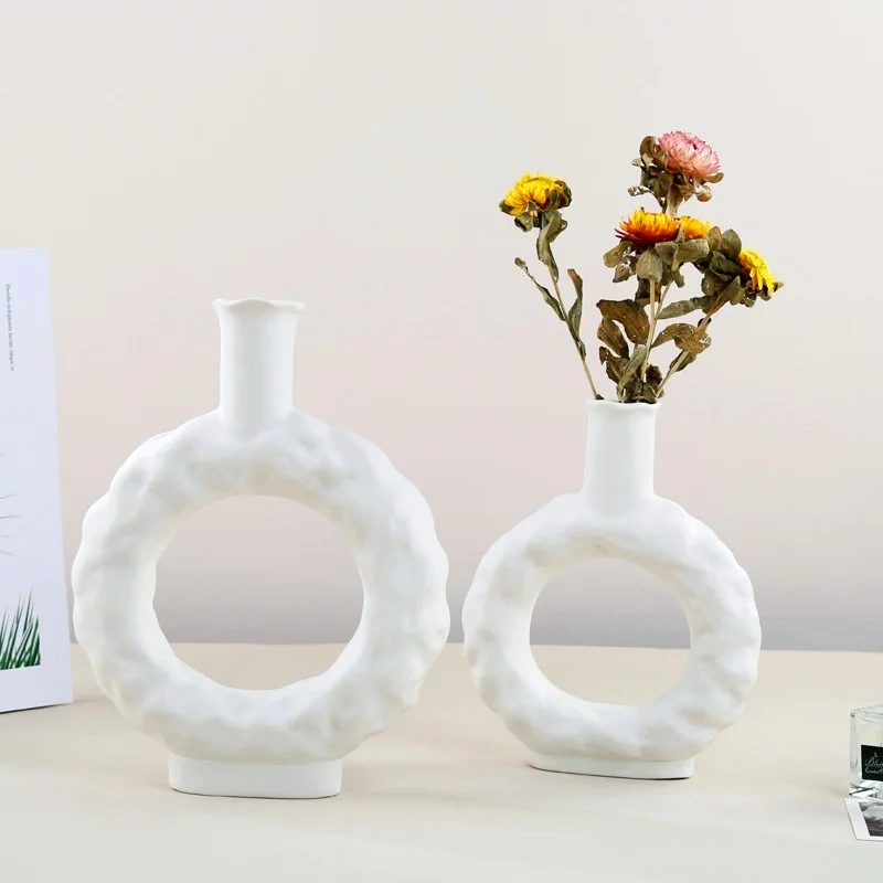 

White Hollow Vase Ceramic Handicraft Flower Arrangement Special-shaped Living Room Dining Table Flower Vase Home Decoration Gift