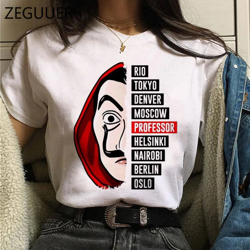 the house of paper t shirt money heist women t shirts la casa de papel print tshirt funny streetwear new clothes t shirt female free global shipping