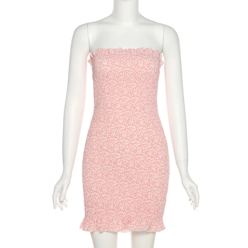 

2021 New Women Casual Birthday Club Beach Party Dress Summer Fashion Sexy Print Fralor Slim High Stretch Mini Strapless Dresses