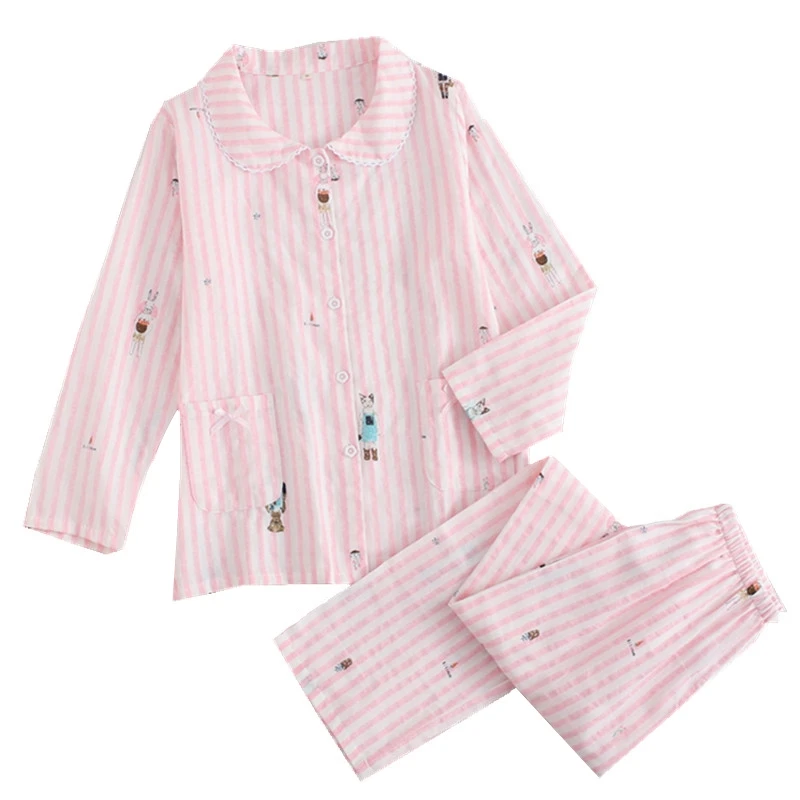 2021 летние новые японские хлопковые двойные газовые пижамы женские свободные