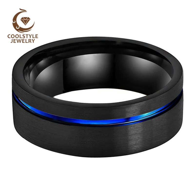 Обручальное кольцо из карбида вольфрама 8 мм черный синий для мужчин и женщин со