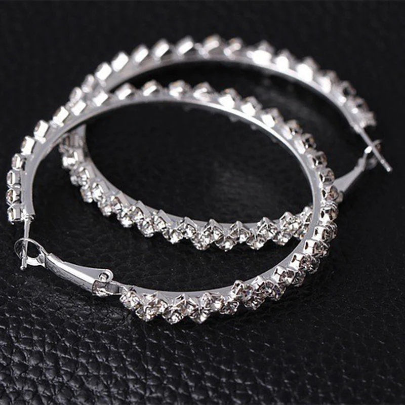 

Creative Rhinestone Hoop Dangle Earrings For Women Girl Luxurious Round Earrings Wedding Jewelry Accessories