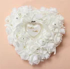 Романтическая свадьба слоновая кость сатин Кристалл кольцо предъявителя Подушка кольцо Подушка в форме сердца для помолвки предложение Свадебный декор