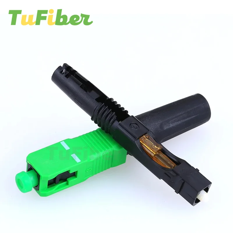 100/200 PCS Embedded SC APC Optical Fiber Fast Connector FTTH Single Mode Optic SC Quick Connector Green Adapter Field Assembly