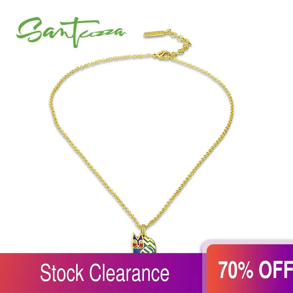 Латунное ожерелье SANTUZZA для женщин с кулоном в виде милого синего кота ручной