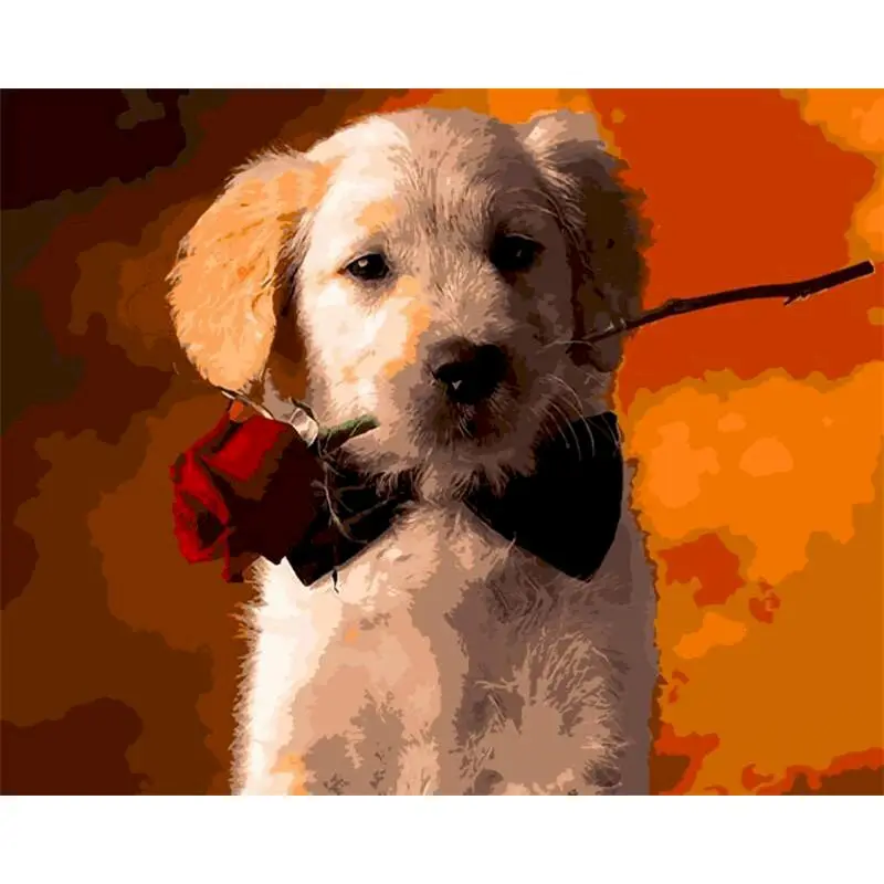 

Paintings By Numbers Kids Dogs carry roses Photo Frames For Picture Oil Painting On Canvas Handmade Decoration home Gatyztory Di