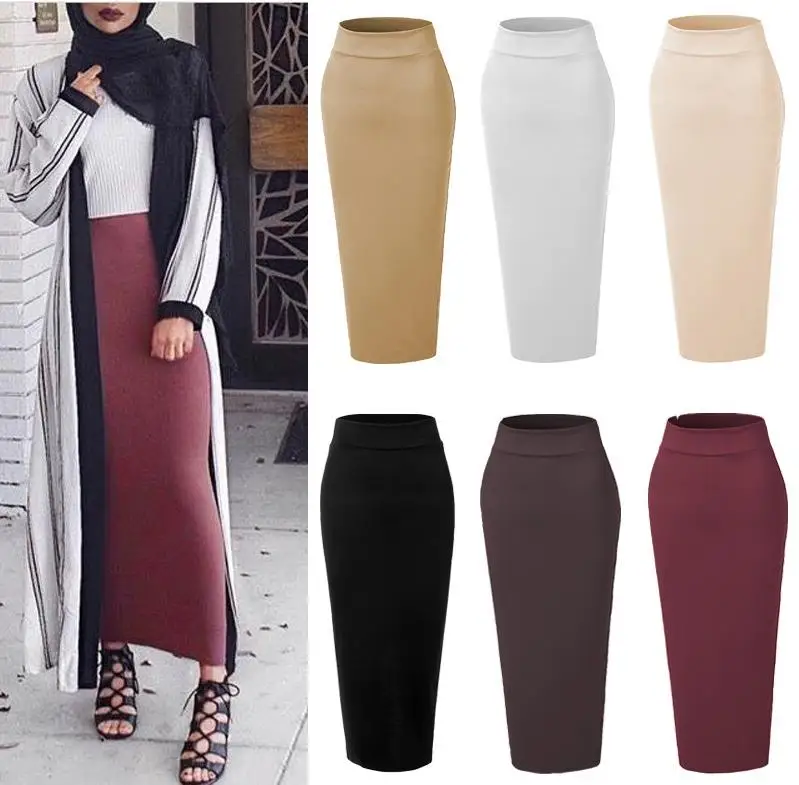 

Winter Autumn Muslim Women Knitted Long Skirt Thick Bodycon Maxi Skirts Pencil Bottoms High Waist Skirt Dubai Abaya Turkey Dress