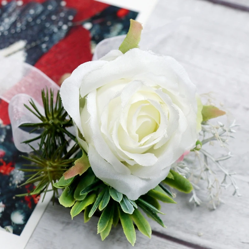 

Бутоньерка Роза цвета слоновой кости для лучших мужчин жениха для мужчин белый свадебный Выпускной свадебвечерние душ Вечеринка Роза брас...