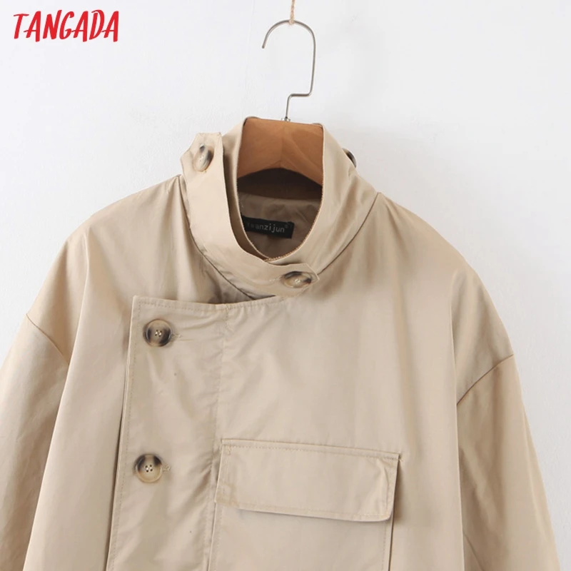 

Tangada women solid long trench coat elegant oversized 2019 buttons long sleeve office ladies work wear loose outwear SP13