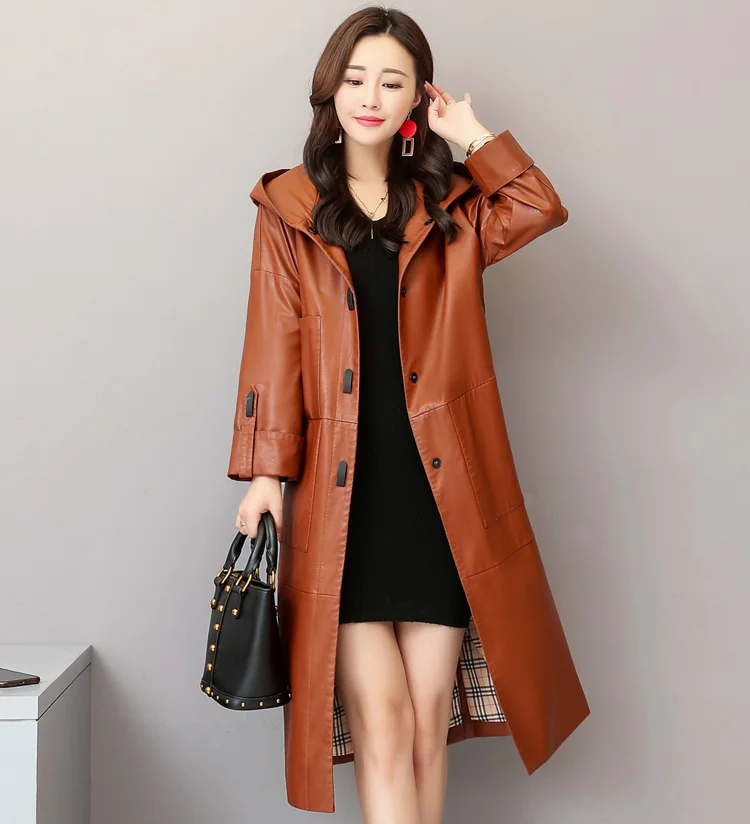 Куртка женская из искусственной кожи элегантный укороченный рукав пояс длинное