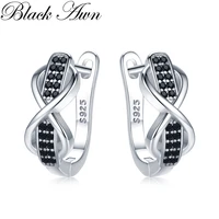 2020 black awn silver color round black trendy spinel engagement bow hoop earrings for women fashion jewelry bijoux i157