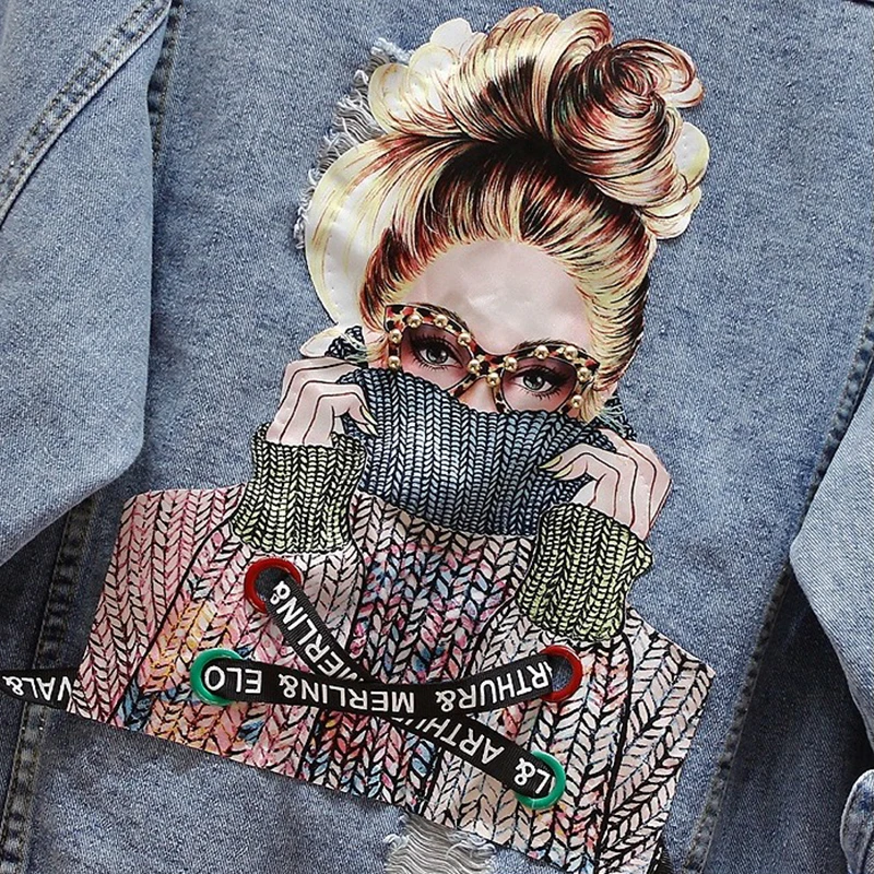 

Girls Printed Denim Jacket 2020 Autumn Ripped Holes Women Jean Coat Patchwork BF Style Jeans Jackets for Women Plus Size S-3XL