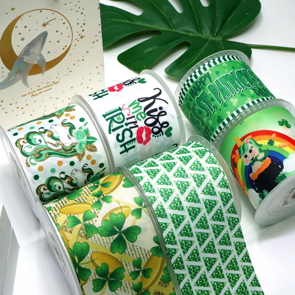 

Бесплатная доставка, 50 ярдов, мультяшная корсажная лента с принтом в виде Дня святого паркекса для бантов 26442