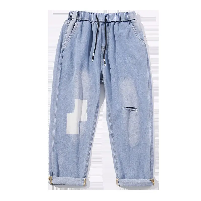 Новинка 2020 Модные свободные прямые джинсы в стиле хип-хоп уличная одежда мужские