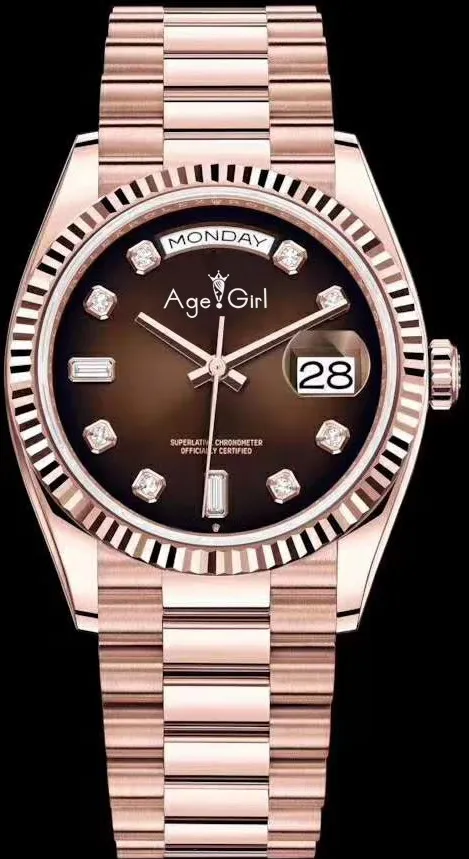 

Classic New Men Daydate Rose Gold Silver Gradient Blue Green Automatic Mechanical Stainless Steel Sapphire Diamond Watch