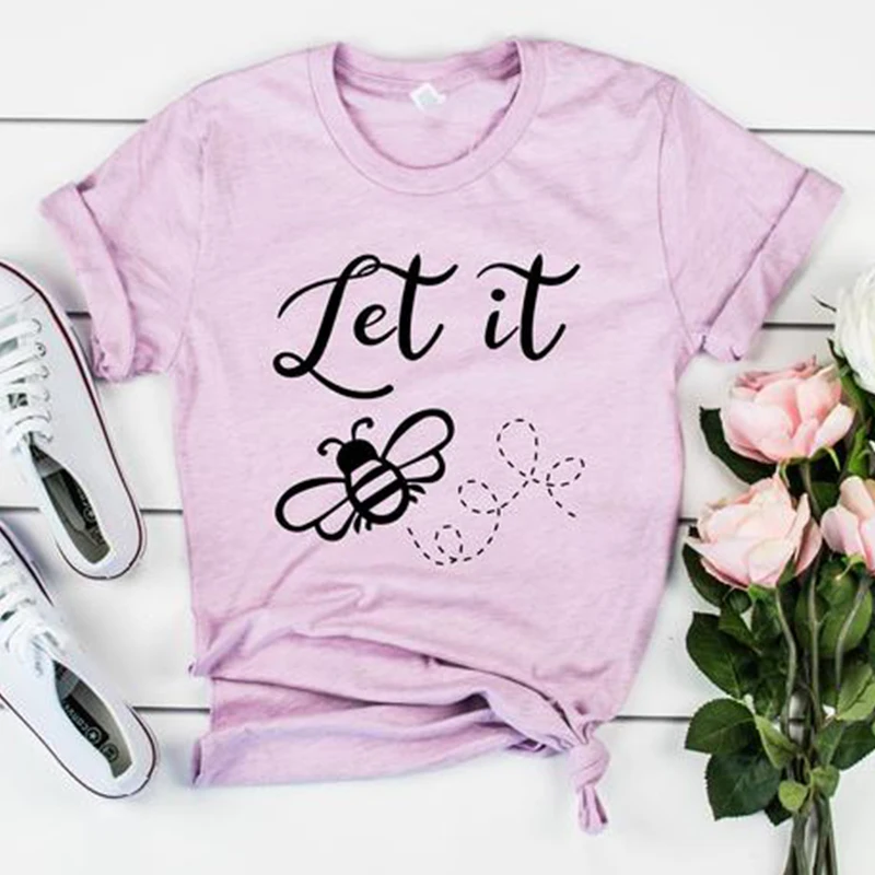 Let It пчелы футболки для девочек из хлопка белые и черные фиолетовый Графический