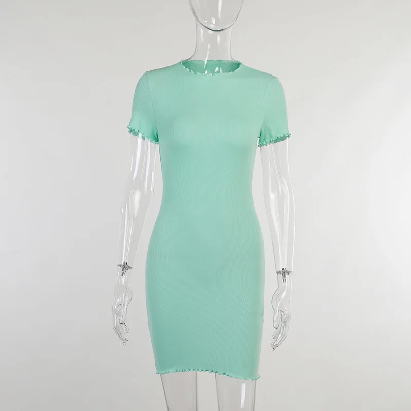 

Ruffles Short Sleeve Dress For Women O Neck Elastic Casual Summer Mini Dresses 2021 Party Homewear Ladies Robe Femme Vestidos