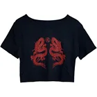 Женская футболка с коротким рукавом и принтом дракона, летний Модный укороченный топ для покупок, повседневная одежда