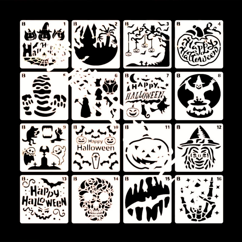 

16Pcs Halloween Theme Painting Stencils with Pumpkin/Bat/Ghost/Owl and More