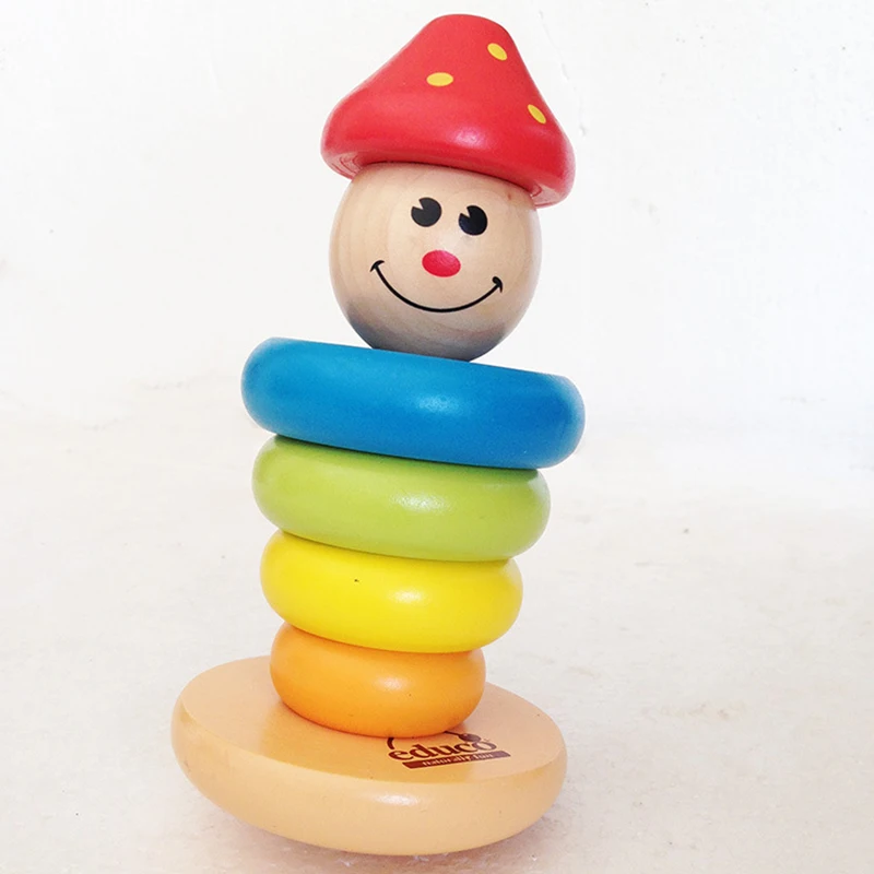 Детская деревянная с радугой башней кольцо строительные блоки для