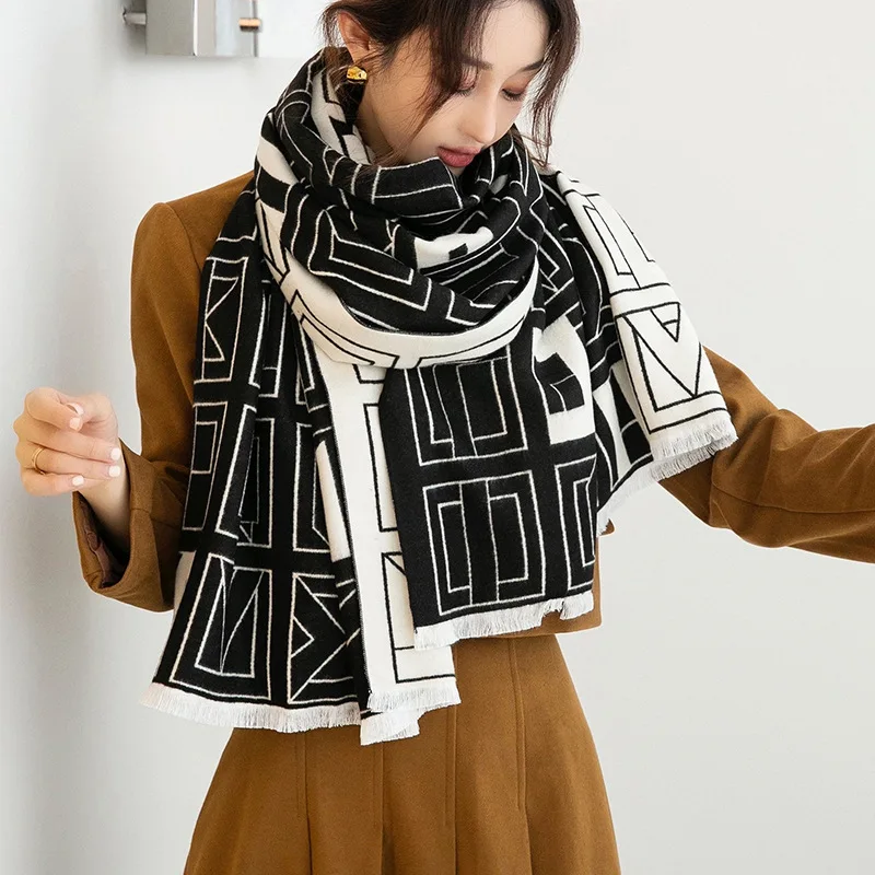 

Длинный шарф из искусственного кашемира, женская модная геометрическая шаль, палантин, подарок для студенток, зимний платок для девочек 185*65...