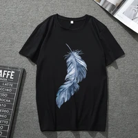 t shirt men and women comfortable feather printing pattern personality harajuku t shirt breathable all match short sleeved top