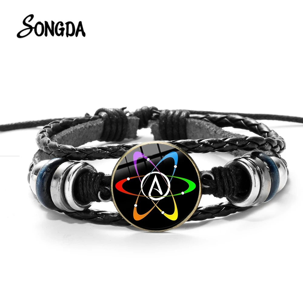 Модные атеист атеизм знак кожаный браслет для мужчин 11 видов стилей ручной