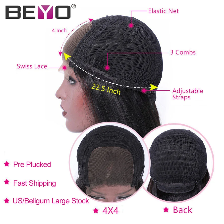 150 плотность 4x4 кружевные передние человеческие волосы парики для черных женщин