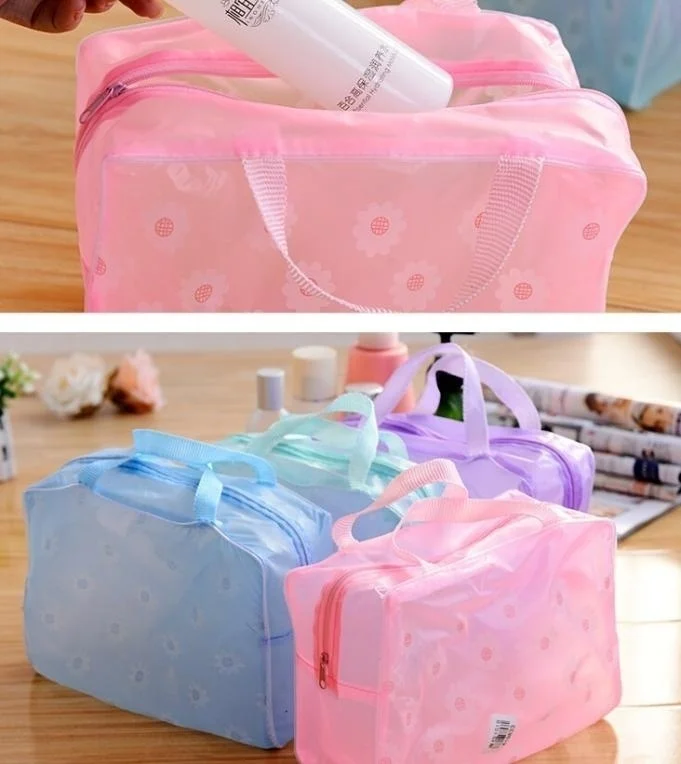 

New Design Floral Print Transparent Waterproof Makeup Cosmetic Bag Travel Wash Toothbrush Pouch Toiletry Organizer Bag