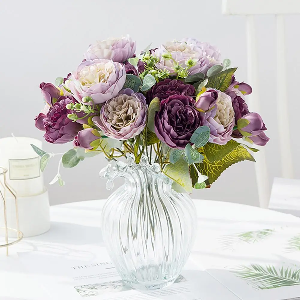 

50% HOTImmortal Flower No Fade Ornamental Faux Silk Flower False Peony Bouquet Home Decoration